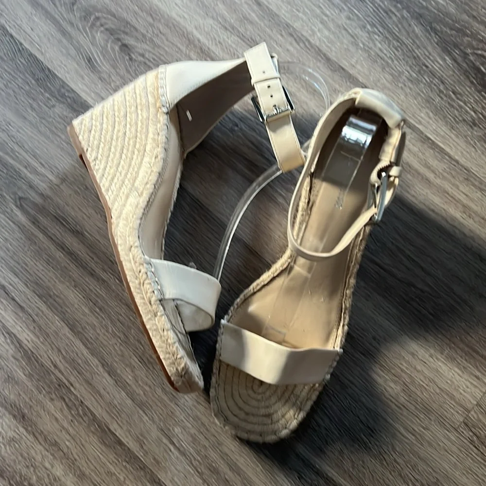 Vince Camuto Women’s Cream Strap   Wedge Espadrille Leather Sandals Size 10